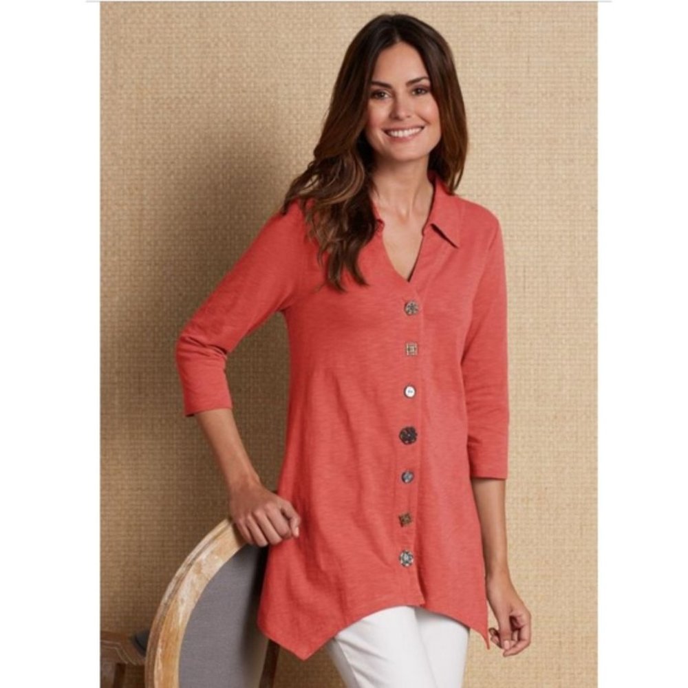 Soft Surroundings Danielle Mixed Button Tunic Top